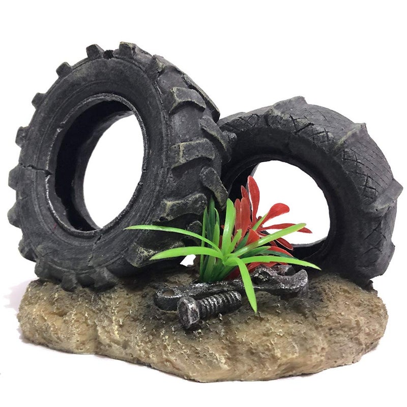 SLOCME Aquarium Tyre Decorations - Resin Material Tyre Decorationsï¼ŒFish Tank Tyre Ornament Aquarium Environment Friendly Decorations - Image 2